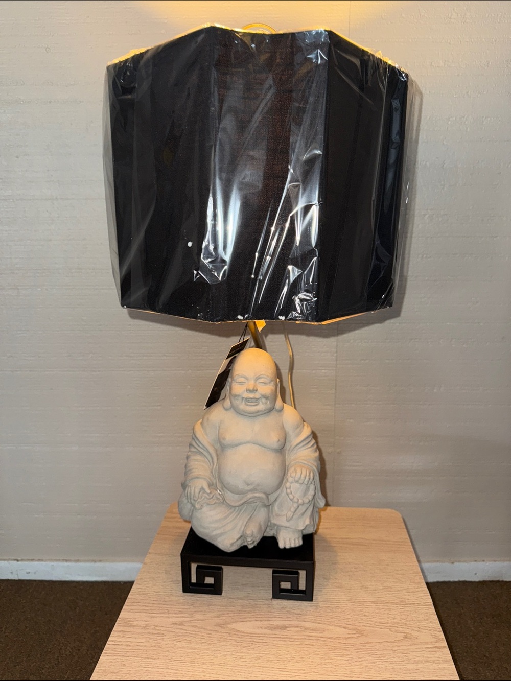 Cream Buddha Table Lamp with Black Shade